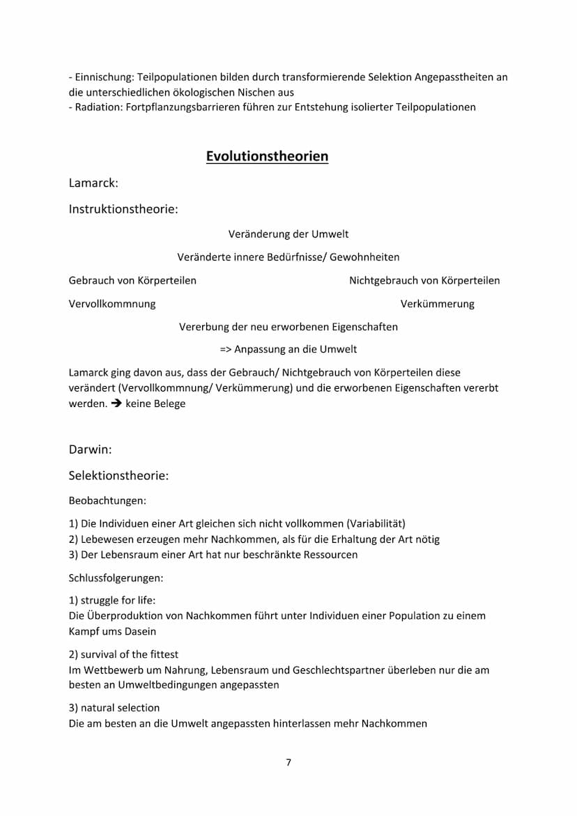 Voraussetzungen :
Evolution
- Weitergabe der Gene,
- genetisch bedingte Variabilität in der Merkmalsausprägung,
- Unterschiede im Fortpflanz