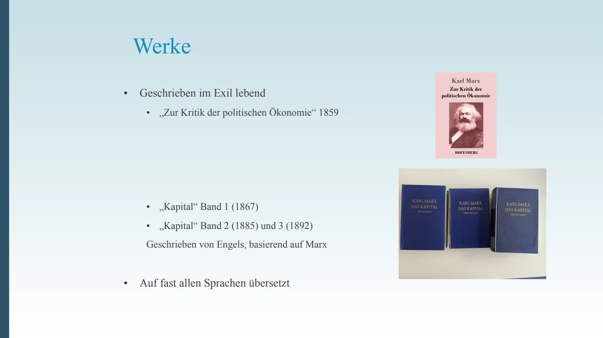 Karl Marx
Deutscher Philosoph; Gesellschaftstheoretiker im
Kommunismus; Religions- und Kapitalismuskritiker;
Ökonom
Präsentation von Inhalt
