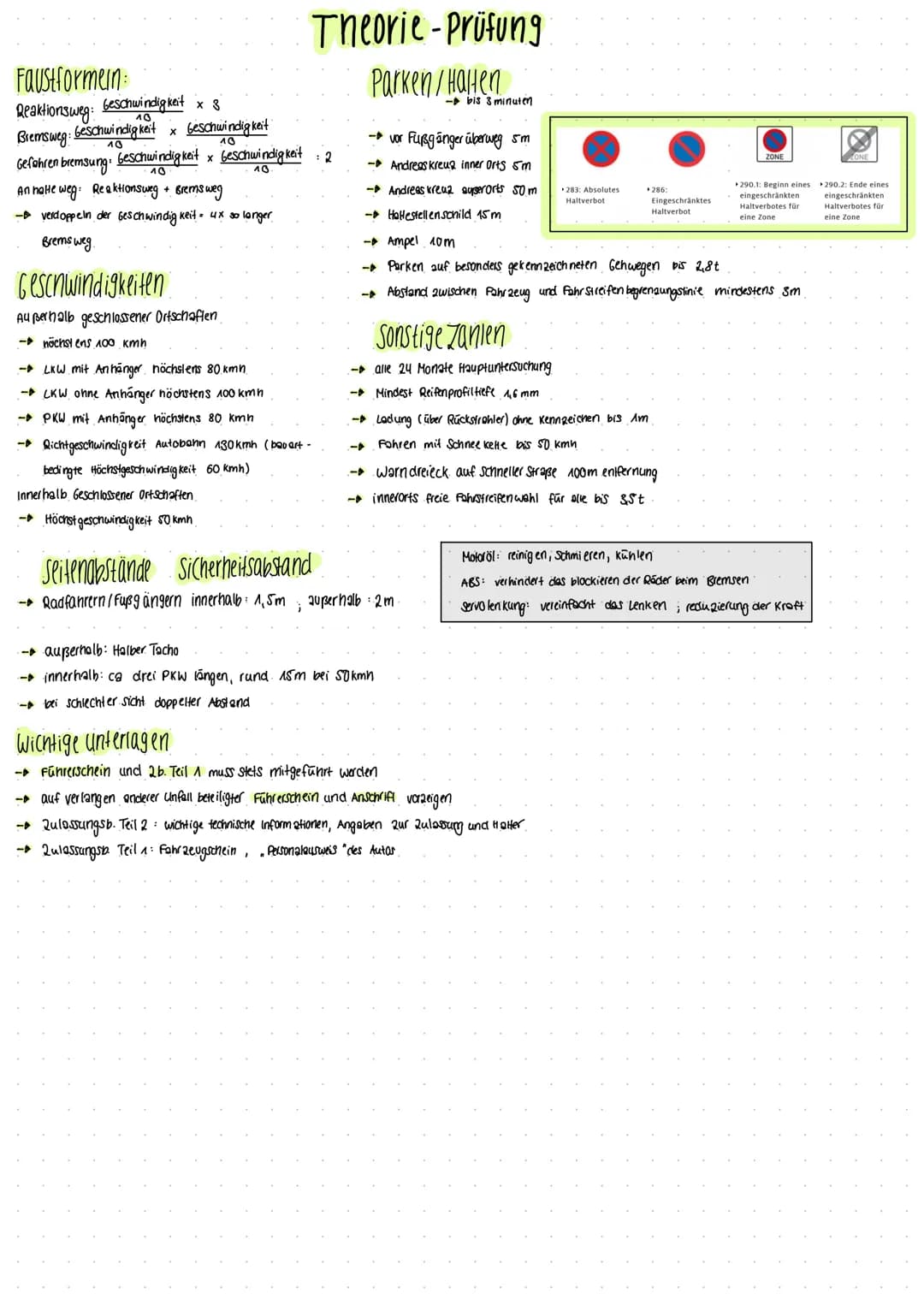 Faustformen:
Reaktionsweg: 10.
Geschwindigkeit x 3
Geschwindigkeit Geschwindigkeit
10
10
Bremsweg:
Gefahren bremsung: Geschwindigkeit x Gesc