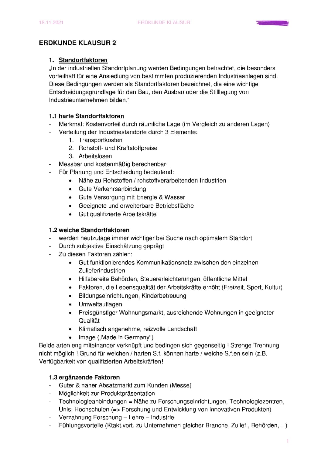 Standortfaktoren + Themen Kl.12