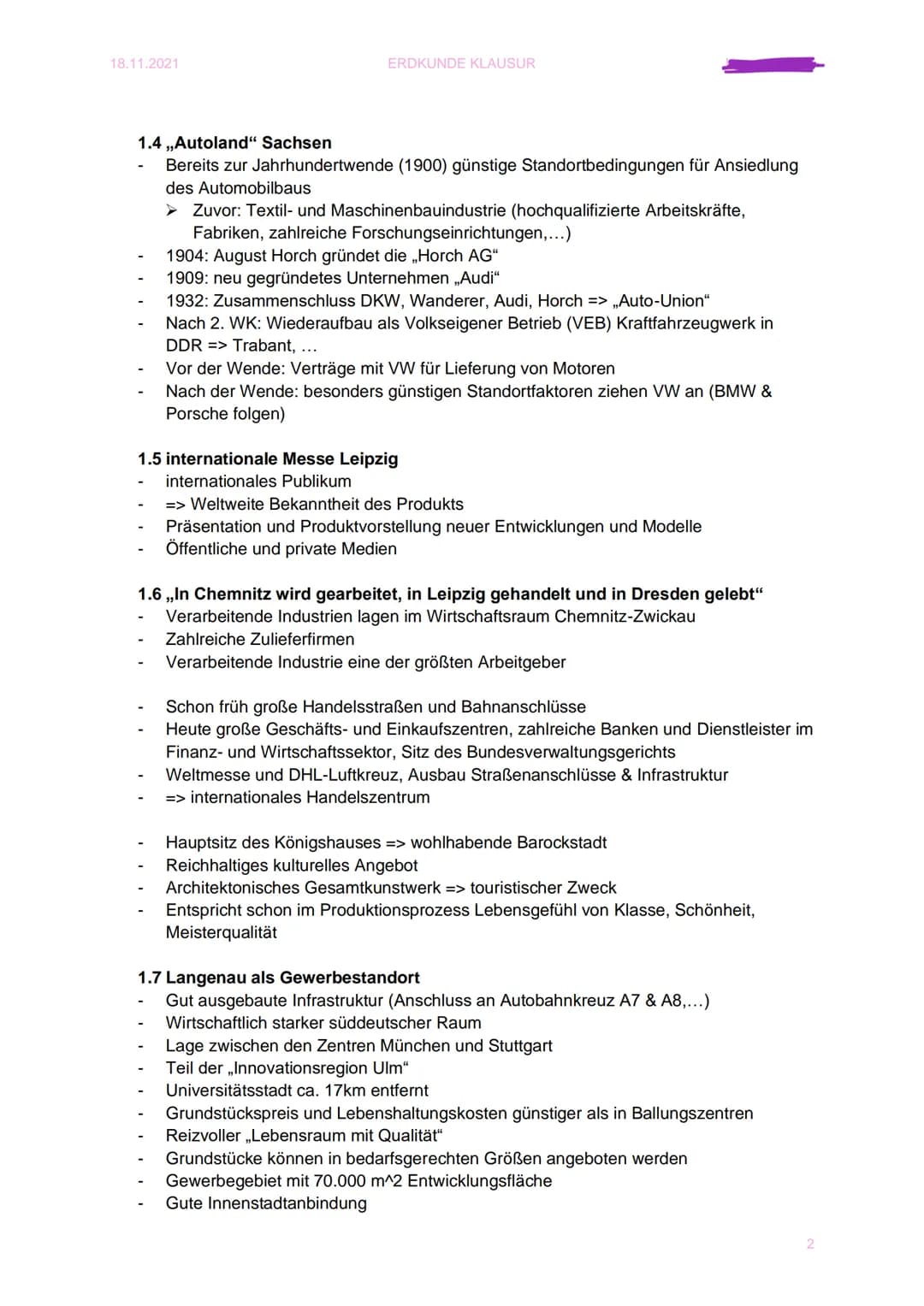 18.11.2021
ERDKUNDE KLAUSUR 2
1. Standortfaktoren
,,In der industriellen Standortplanung werden Bedingungen betrachtet, die besonders
vortei