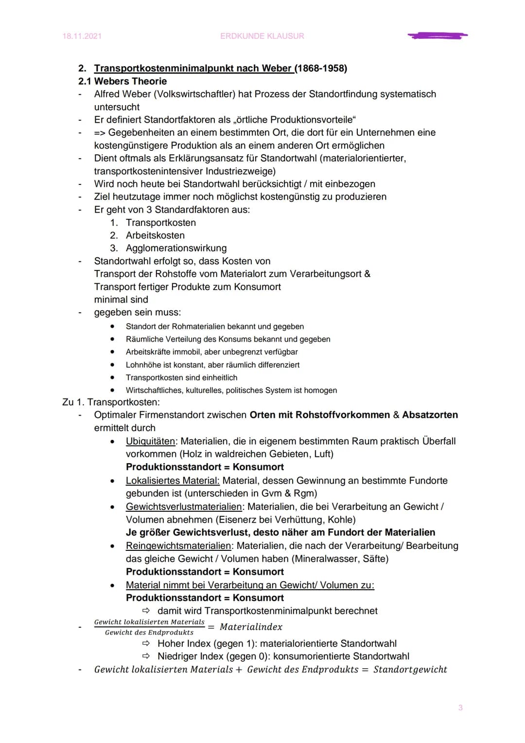 18.11.2021
ERDKUNDE KLAUSUR 2
1. Standortfaktoren
,,In der industriellen Standortplanung werden Bedingungen betrachtet, die besonders
vortei