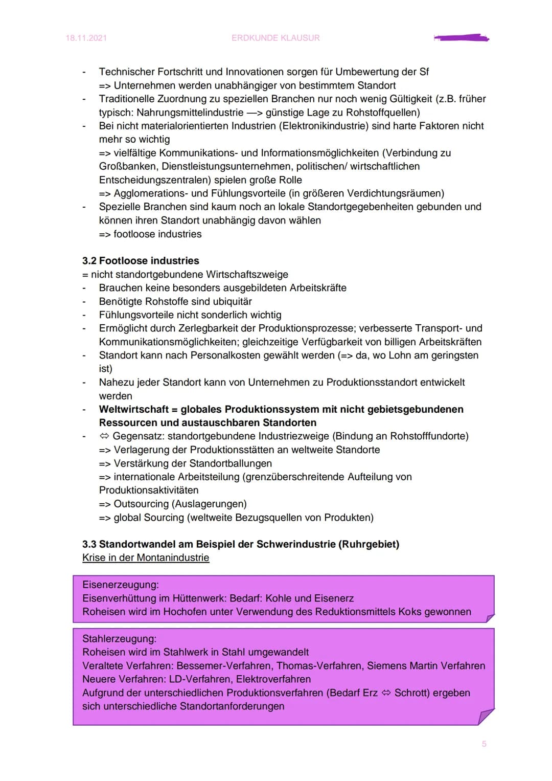 18.11.2021
ERDKUNDE KLAUSUR 2
1. Standortfaktoren
,,In der industriellen Standortplanung werden Bedingungen betrachtet, die besonders
vortei