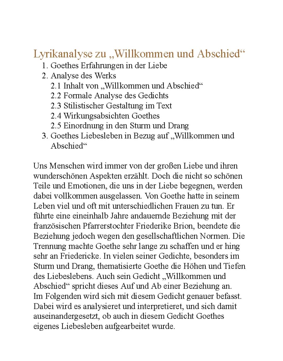 Willkommen und Abschied Analyse und Interpretation 