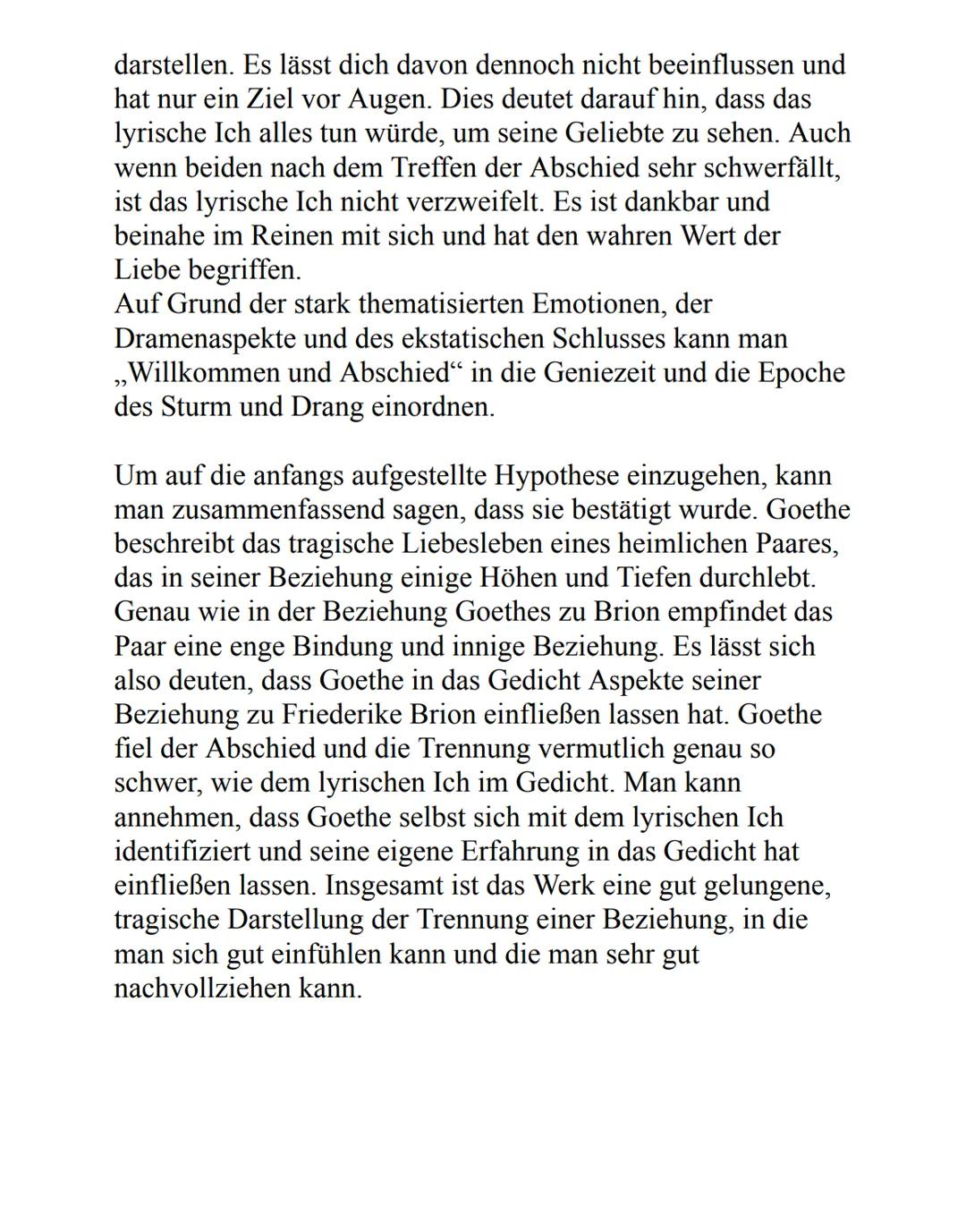 Lyrikanalyse zu ,,Willkommen und Abschied"
1. Goethes Erfahrungen in der Liebe
2. Analyse des Werks
2.1 Inhalt von ,,Willkommen und Abschied