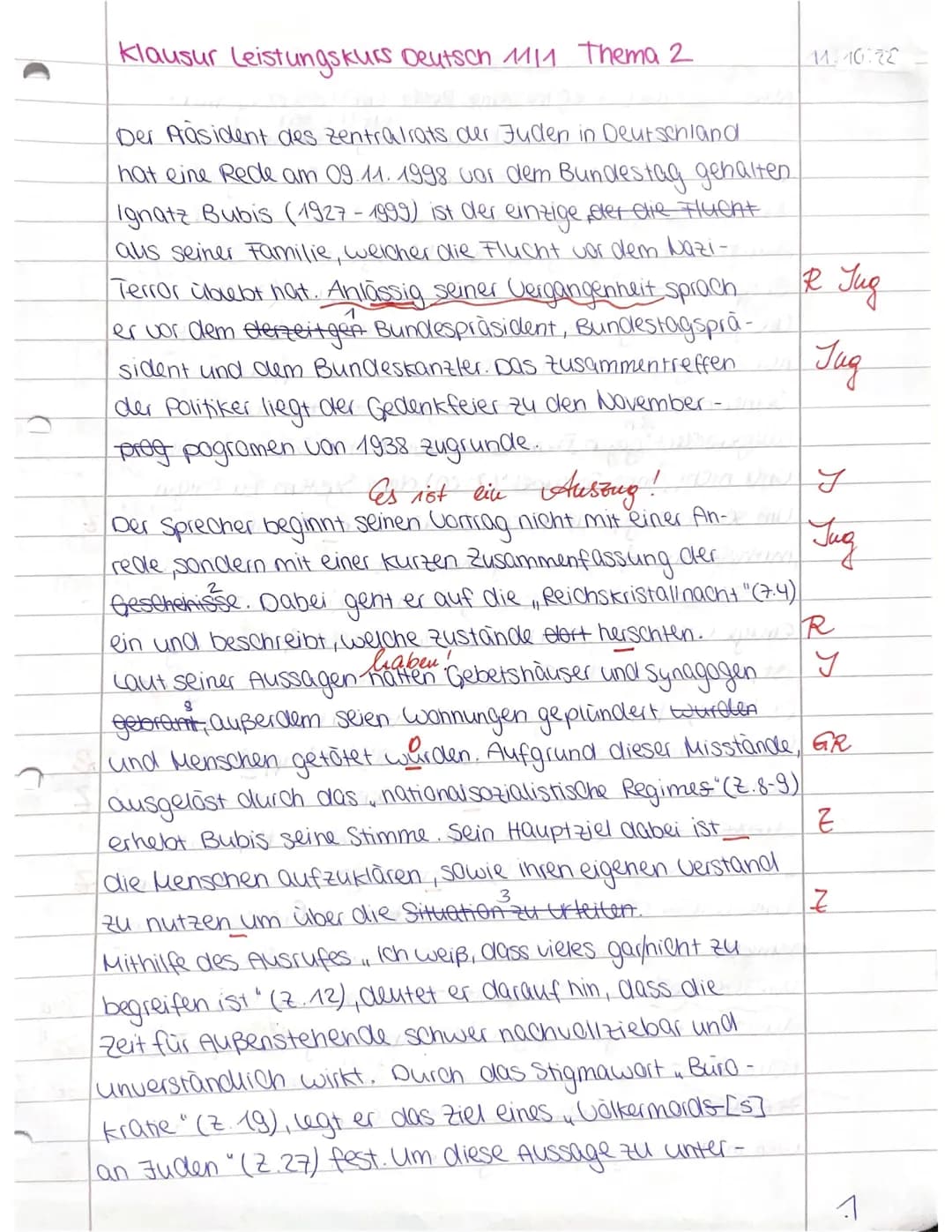 Klausur Leistungskurs Deutsch 11/1
Thema: Redeanalyse
Name:
Aufgabenstellung:
150 Minuten
Bewertung:
MNP&
Den Juhalt der Rede hast du gut an