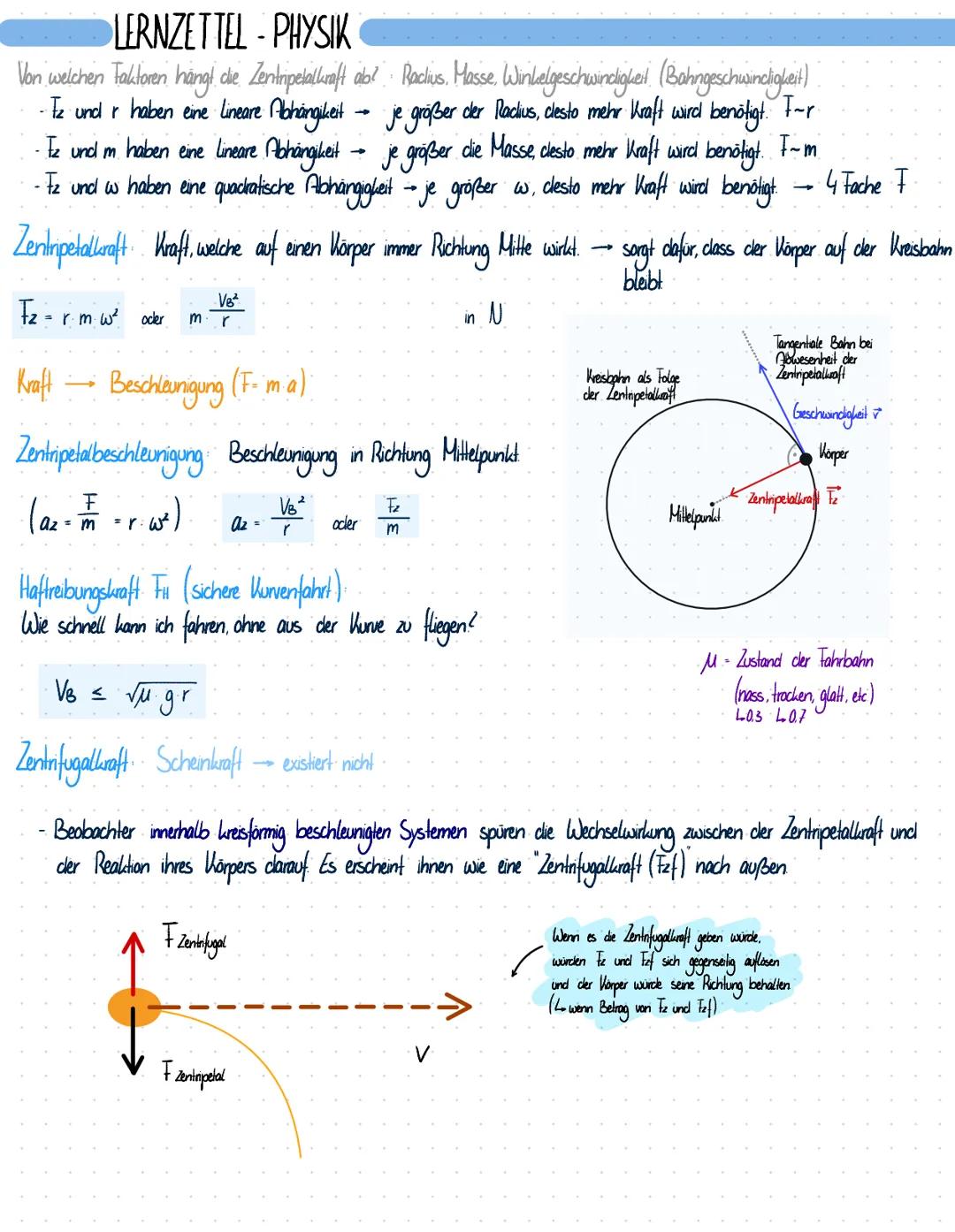LERNZETTEL - PHYSIK
Kreisbewegungen
L-glechförmige Kresbewegung. Ein Kärper bewegt sich auf einer Wreisbahn, auf welcher
gleich langen Zeiti