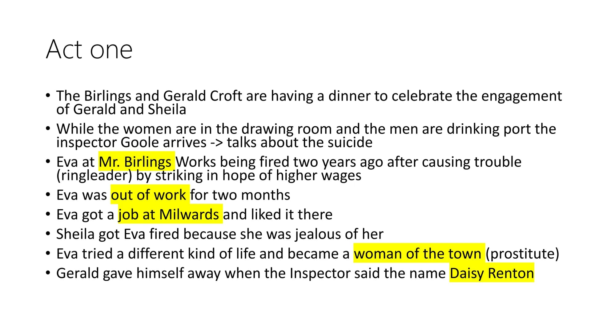 An Inspector calls
By J.B. Priestley TRIKE CALLI
|||
Timeline
Sep 1, 1910, Eva Smith
fired
Aug 1, 1910, Workers at
Birling & Co go on strike