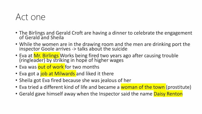 An Inspector calls
By J.B. Priestley TRIKE CALLI
|||
Timeline
Sep 1, 1910, Eva Smith
fired
Aug 1, 1910, Workers at
Birling & Co go on strike