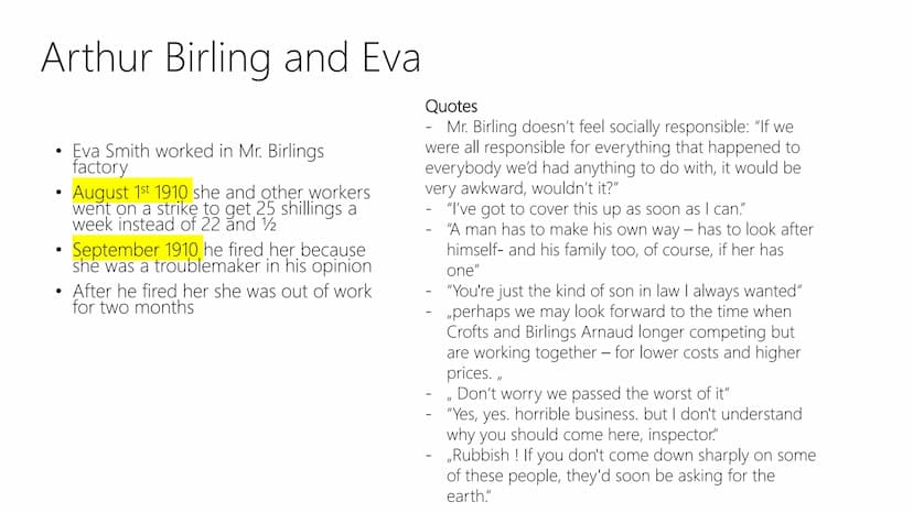 An Inspector calls
By J.B. Priestley TRIKE CALLI
|||
Timeline
Sep 1, 1910, Eva Smith
fired
Aug 1, 1910, Workers at
Birling & Co go on strike