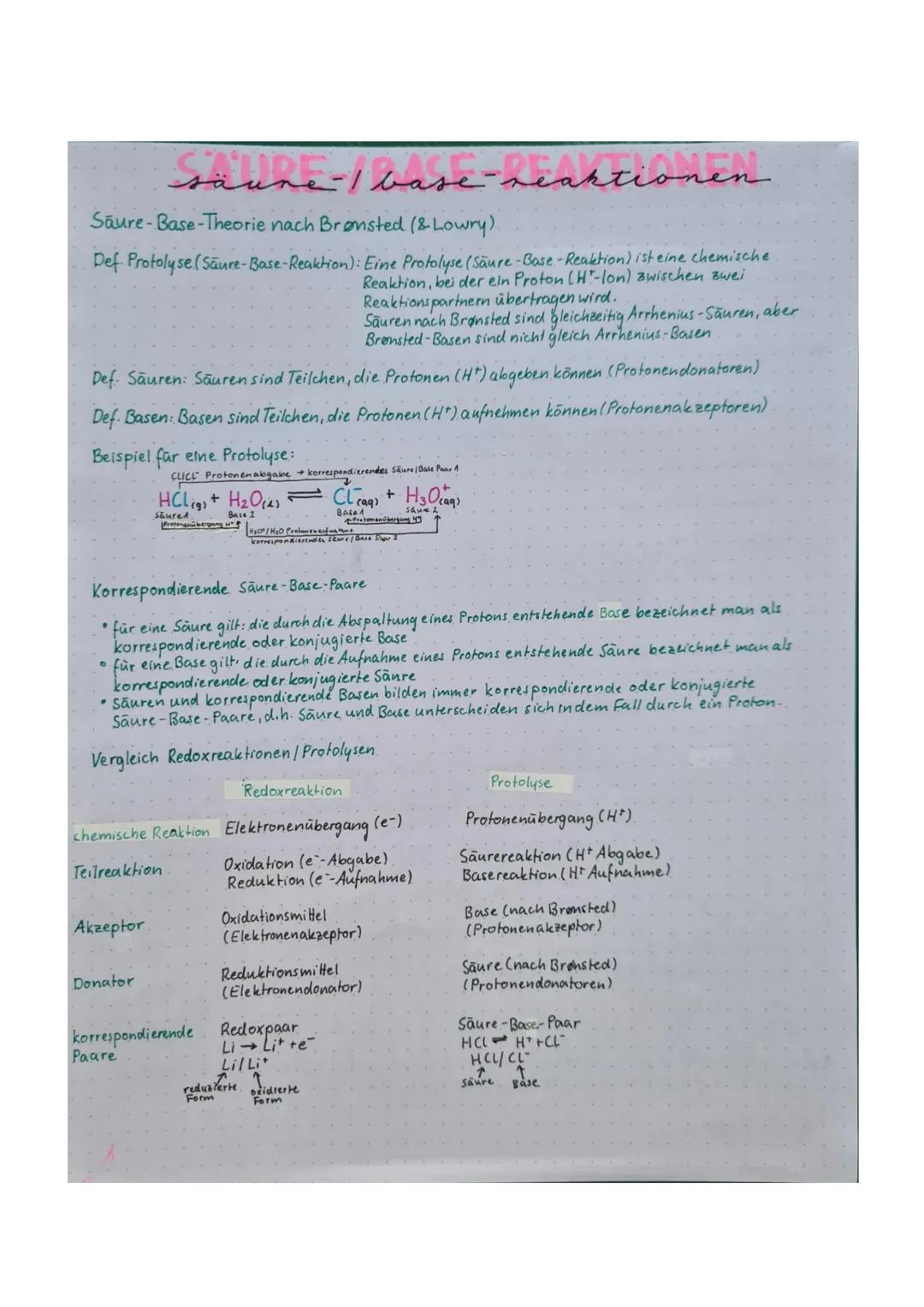 saune- / base-reaktionen
Saure-Base-Theorie nach Brønsted (& Lowry).
Def. Protolyse (Säure-Base-Reaktion): Eine Protolyse (Säure-Base-Reakti