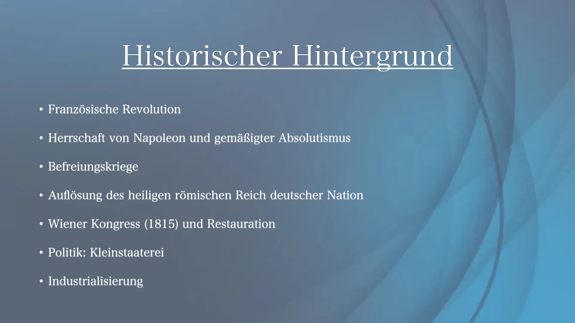 Romantik
Epoche der großen Gefühle
Von Lotte und Natalie • Definition
• Phasen der Romantik
Gliederung
• Historischer Hintergrund
• Weltbild