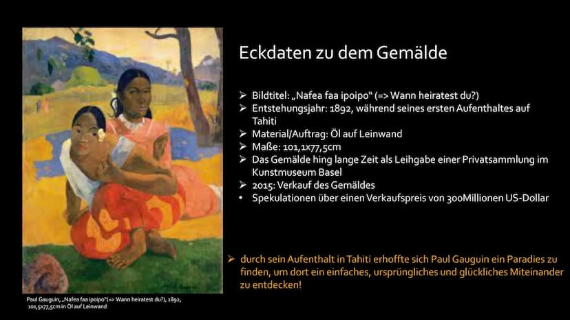 Paul Gauguin
➤ Mitbegründer des Post-Impressionismus und
Wegbereiter des Expressionismus Gliederung
Paul Gauguin
2.
Tahiti
Bilder der Südsee