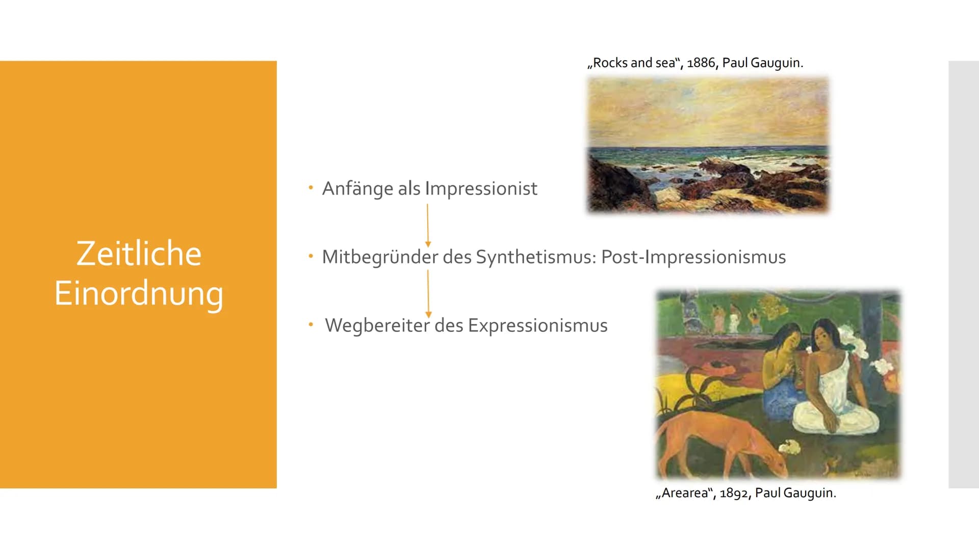 Paul Gauguin
➤ Mitbegründer des Post-Impressionismus und
Wegbereiter des Expressionismus Gliederung
Paul Gauguin
2.
Tahiti
Bilder der Südsee