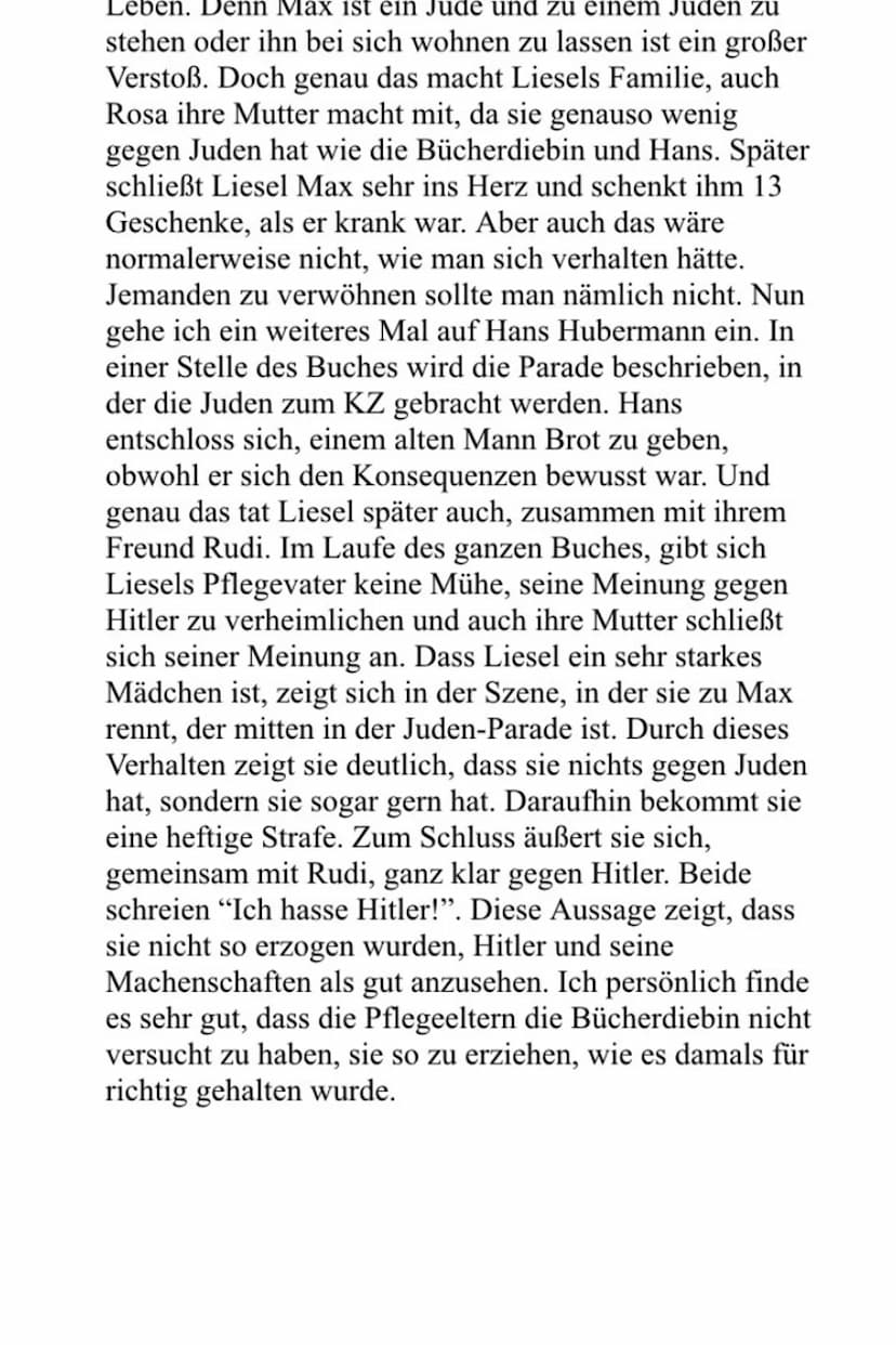 Zurzeit beschäftigen wir uns mit dem Buch "Die
Bücherdiebin", welches in der NS Zeit spielt. Hierbei
ist die Erziehung der Hauptperson, Lies