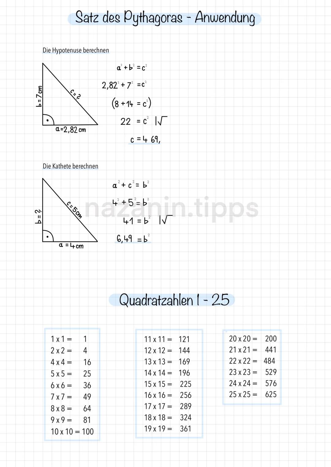 # Satz des Pythagoras - Anwendung

Die Hypotenuse berechnen

![alt_text](image_url)

$a+b² = c²$

2,82 +7 =c

(8+14 = c)

22 = c

c = 469,

