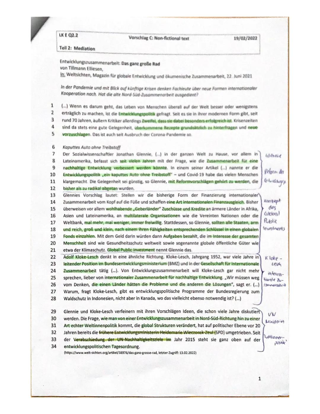 pre-Abitur English
task
exam
The article "Global warming is a misleading term because
it actually sounds quite nice" was written by Gione
-H