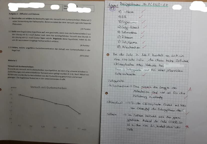 Aufgabe 1-Zellorganelle und deren Funktion
1.1 Ordne den Zahlen in der Abb. 1 (Material A) die entsprechenden Zeliorganellen zu und
begründe