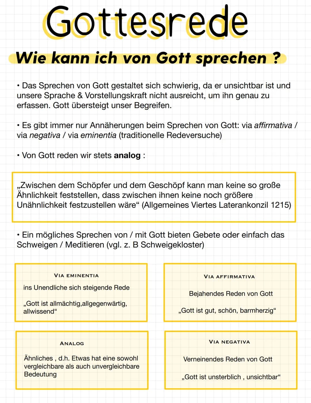 Gottesrede
Wie kann ich von Gott sprechen ?
Das Sprechen von Gott gestaltet sich schwierig, da er unsichtbar ist und
unsere Sprache & Vorste