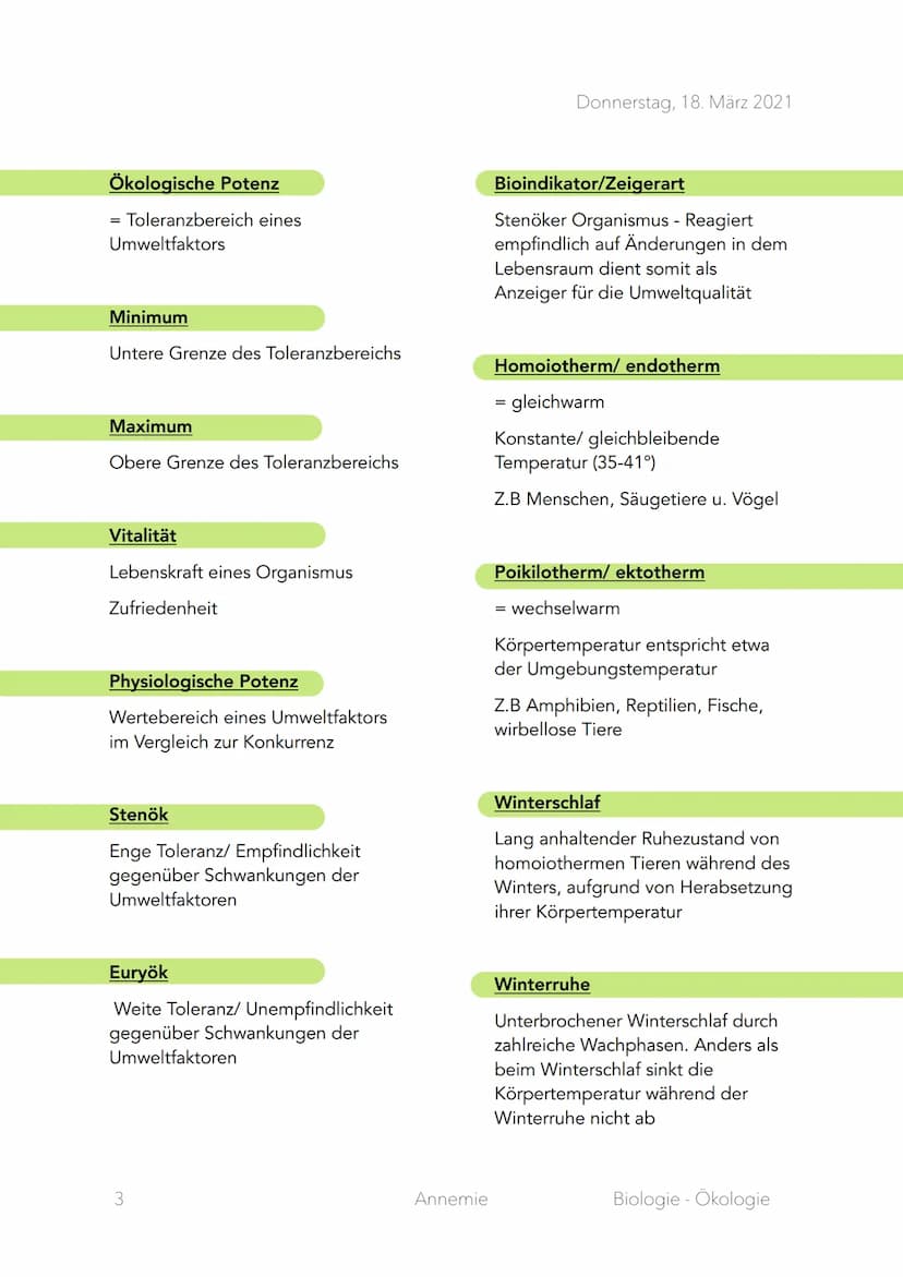 Ökologie
Begriffe und Defintionen
Abiotische Faktoren
Umweltfaktoren, an denen keine
Lebe esen beteiligt sind
Biotische Faktoren
Umweltfakto