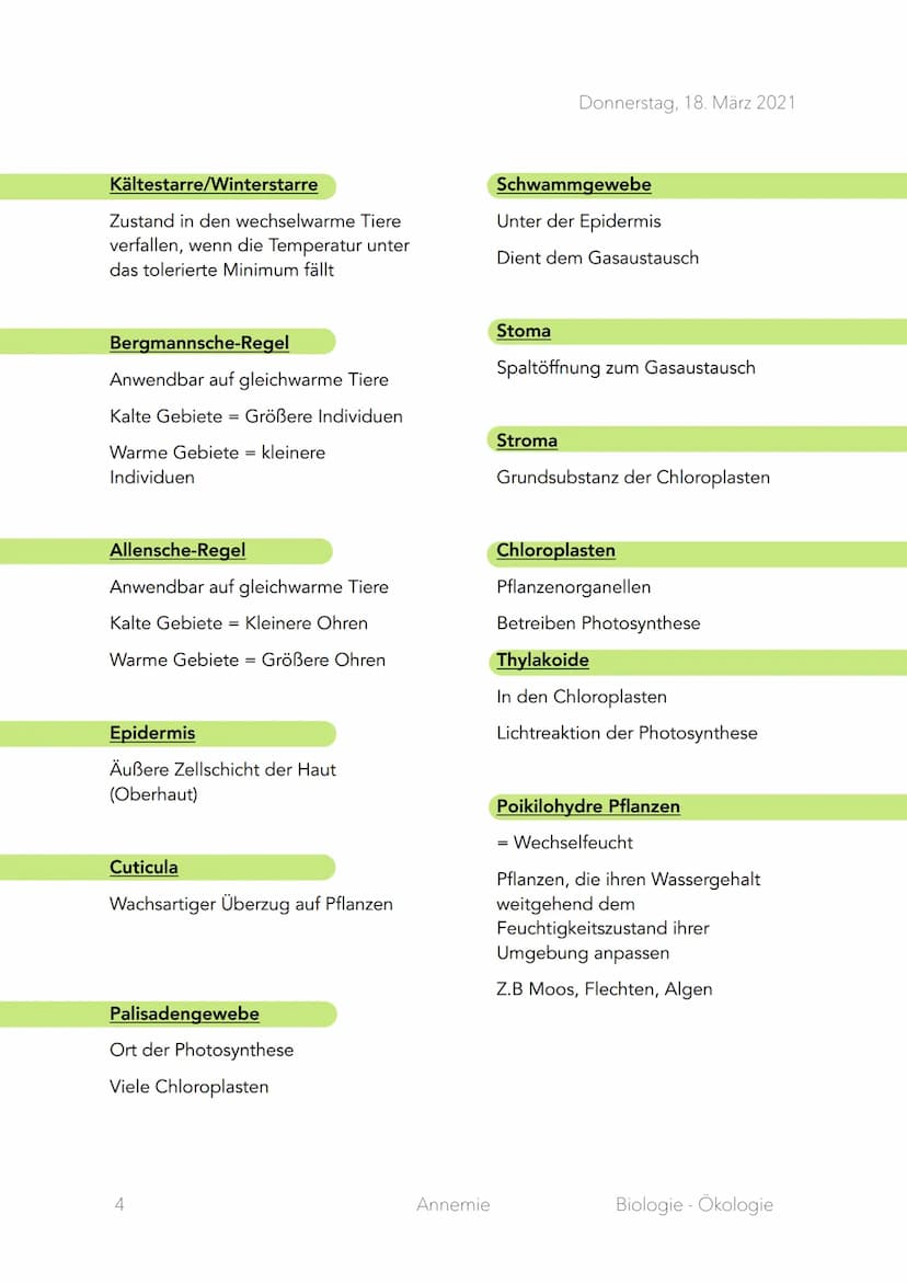 Ökologie
Begriffe und Defintionen
Abiotische Faktoren
Umweltfaktoren, an denen keine
Lebe esen beteiligt sind
Biotische Faktoren
Umweltfakto