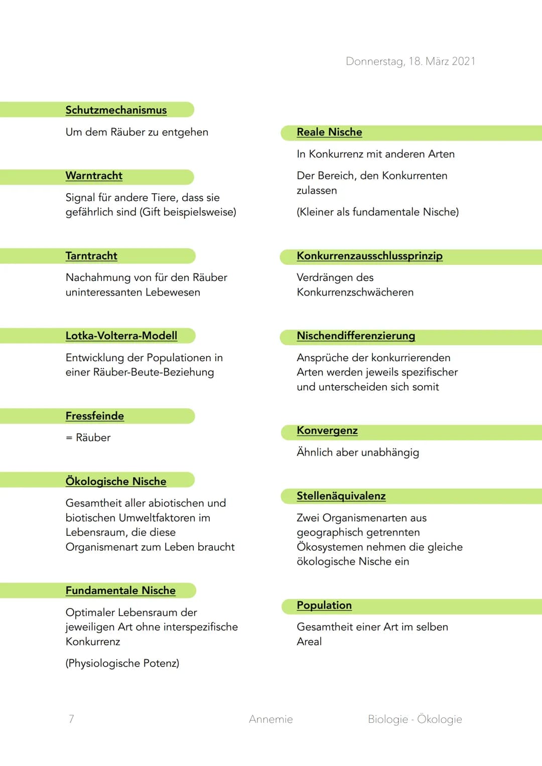 Ökologie
Begriffe und Defintionen
Abiotische Faktoren
Umweltfaktoren, an denen keine
Lebe esen beteiligt sind
Biotische Faktoren
Umweltfakto