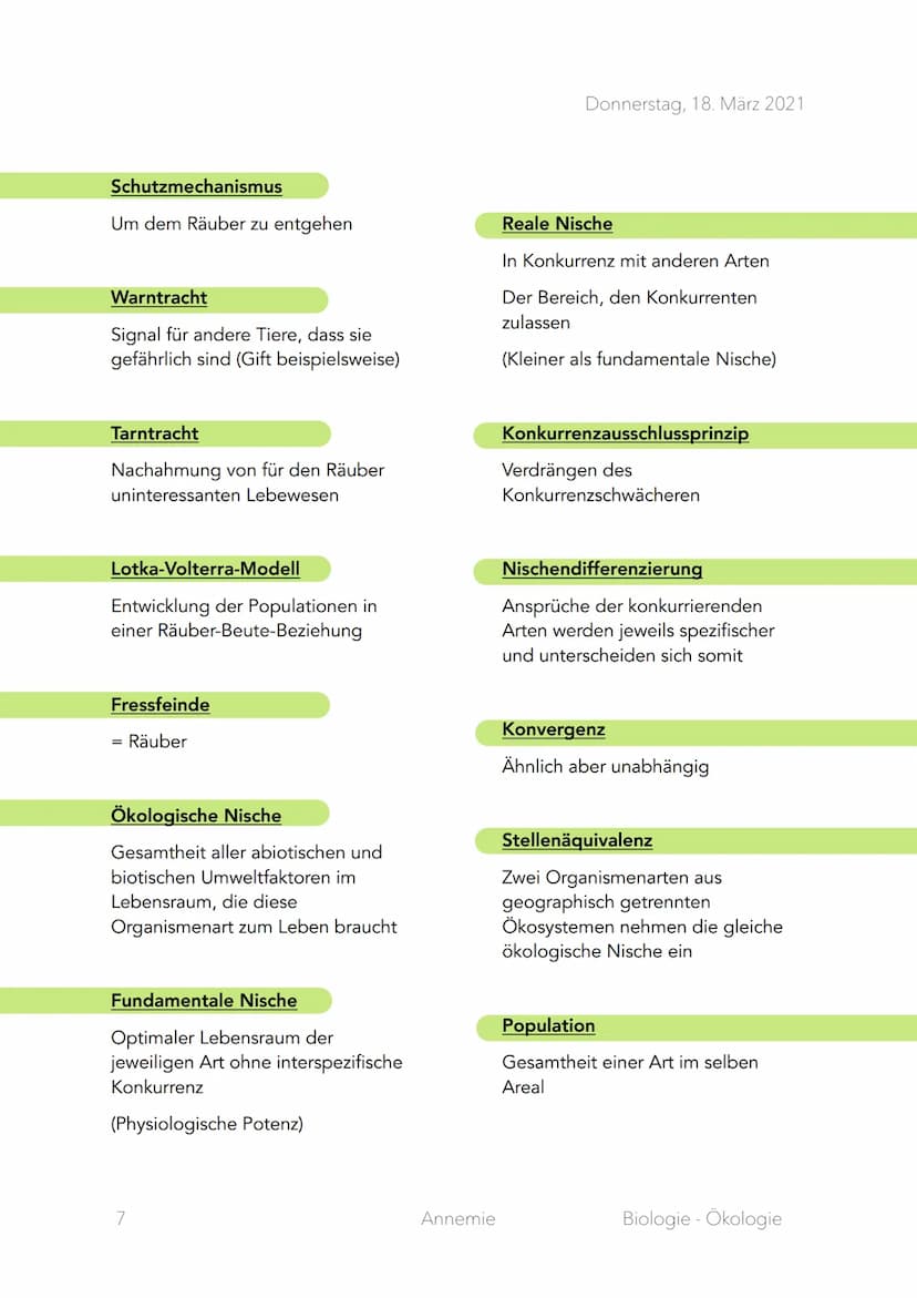 Ökologie
Begriffe und Defintionen
Abiotische Faktoren
Umweltfaktoren, an denen keine
Lebe esen beteiligt sind
Biotische Faktoren
Umweltfakto