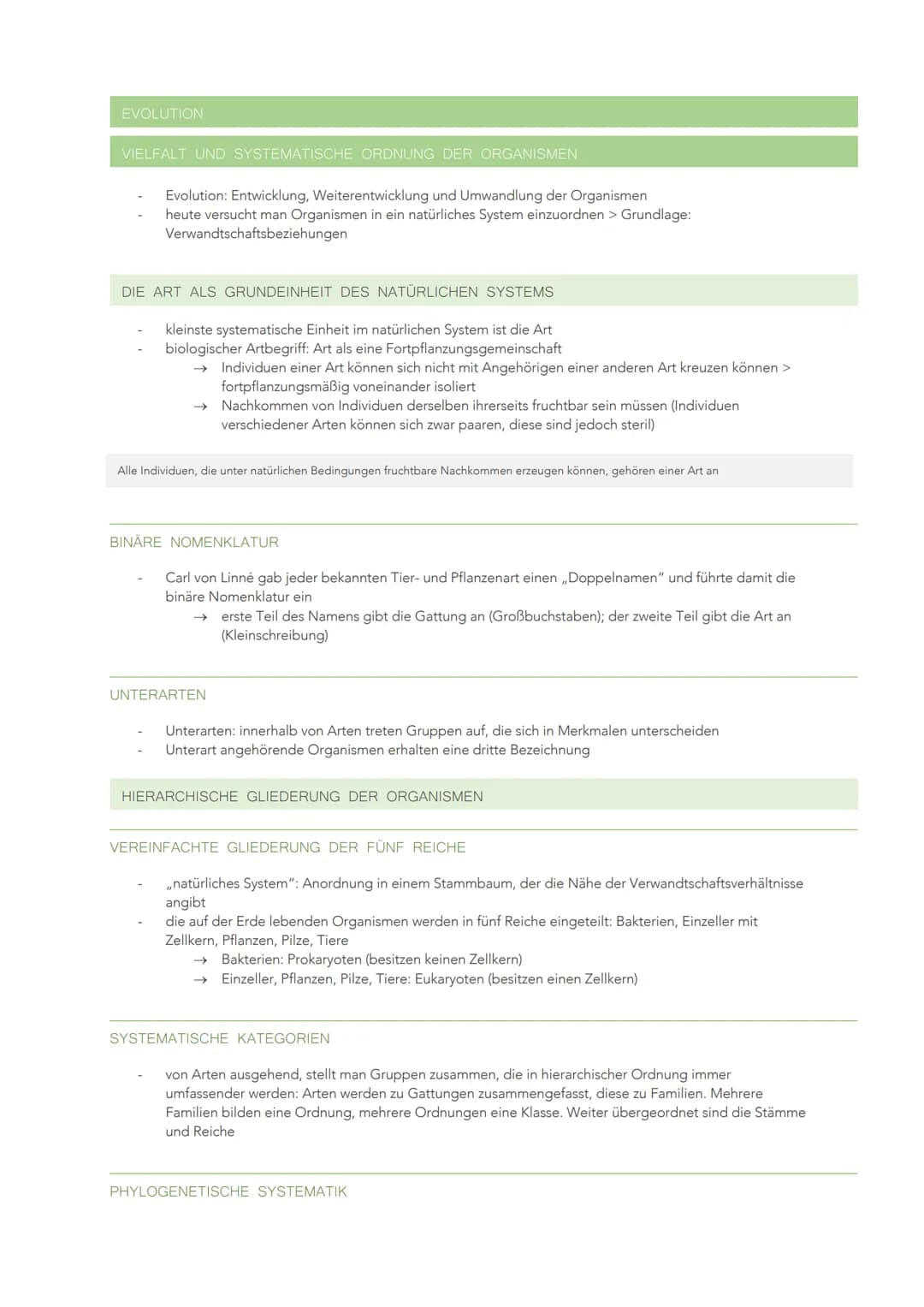 EVOLUTION
VIELFALT UND SYSTEMATISCHE ORDNUNG DER ORGANISMEN
Evolution: Entwicklung, Weiterentwicklung und Umwandlung der Organismen
heute ve