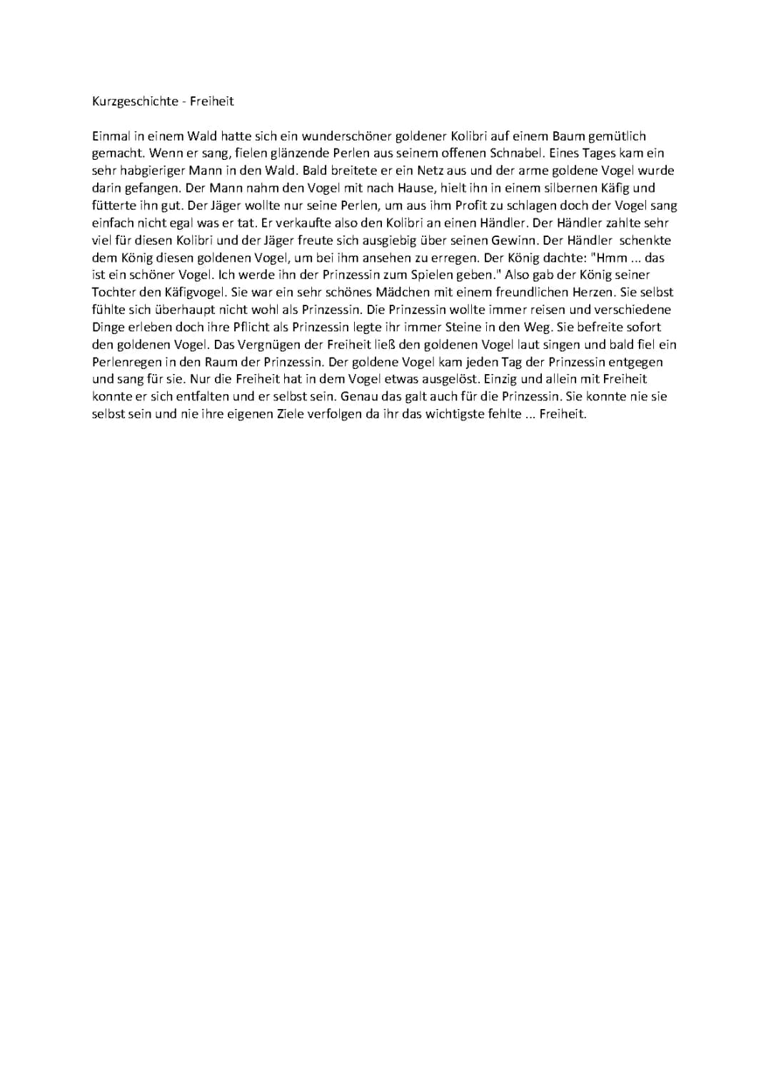 Kurzgeschichten Freiheit PDF – Klasse 6 bis 10