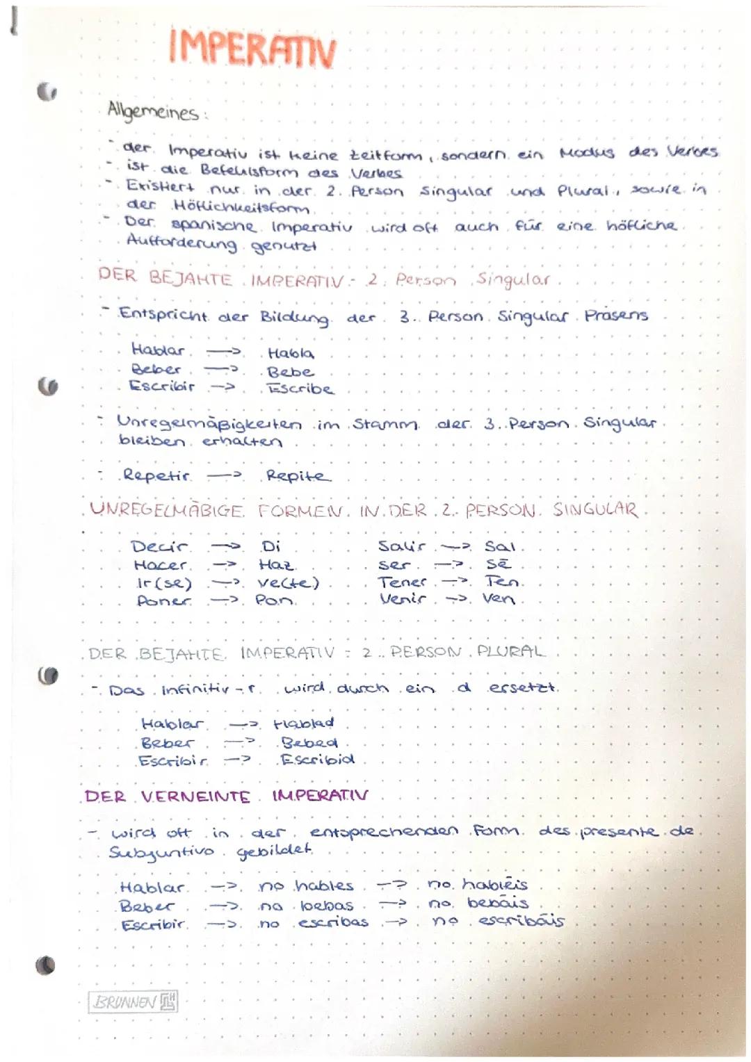 Imperativ Spanisch (Kl.10)