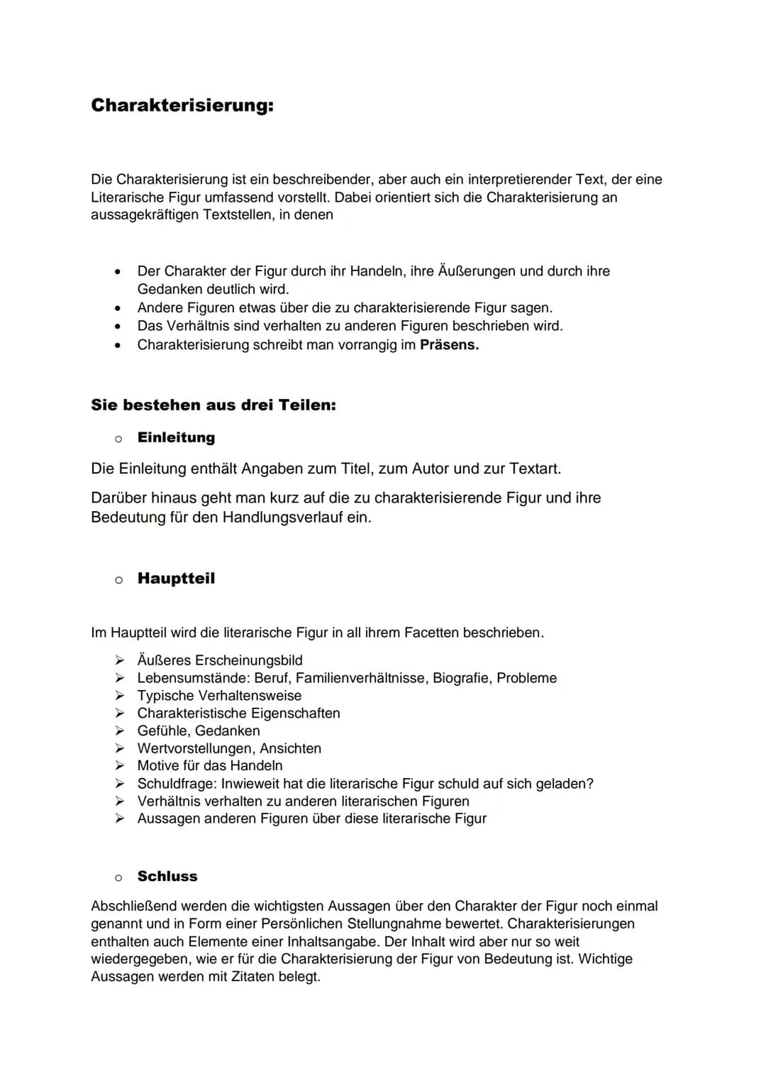 Charakterisierung:
Die Charakterisierung ist ein beschreibender, aber auch ein interpretierender Text, der eine
Literarische Figur umfassend