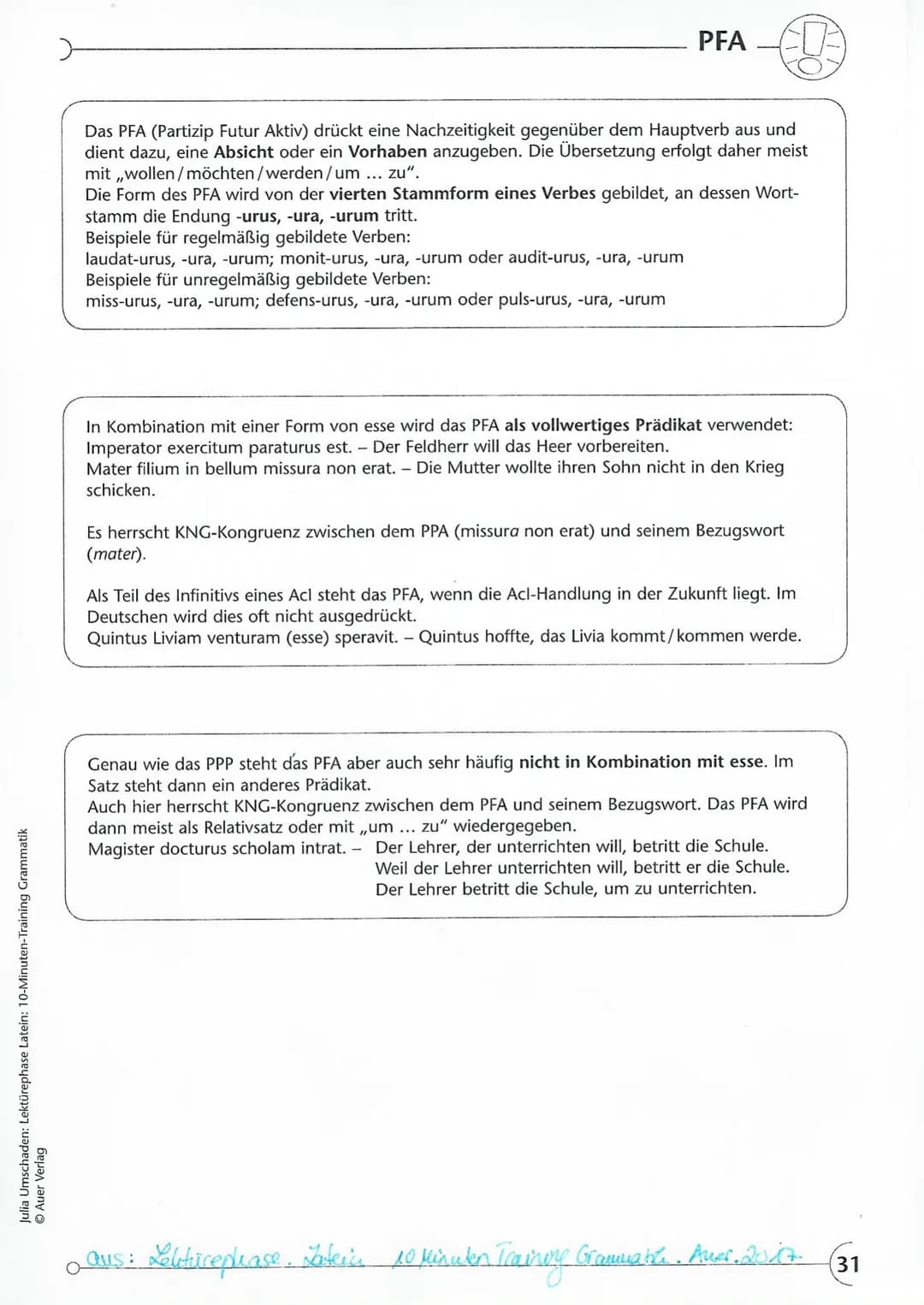 Passiv
Endlungen.
-ol-r
-(e)mis
-tur
Aktiv
lat. pati
-mur
-mini
-ntur
Partizipien
lat. Beispiele:
LYKNG!
- Verben
2B Partizip Perf
=
leiden,