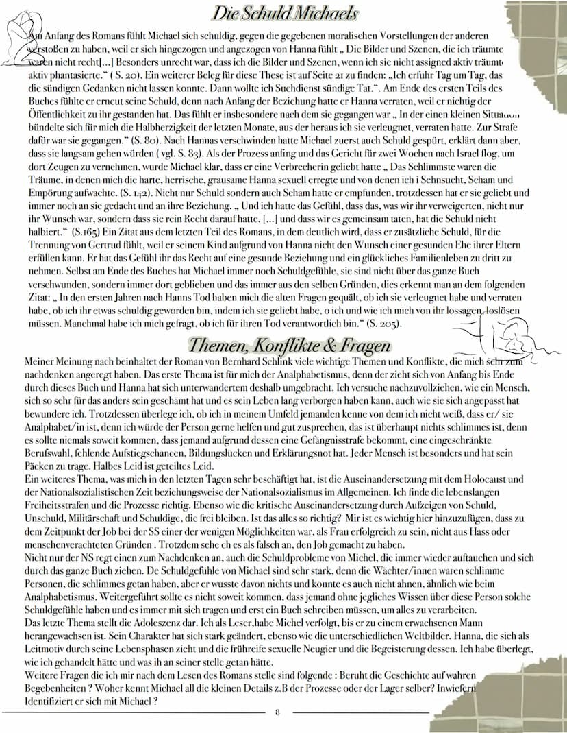 ,,Aber als ich am nächsten Tag kam und
sie küssen wollte, entzog sie sich ,,Zuerst
musst du mir vorlesen."."
-Der Vorleser
Der
Ein Lesetageb