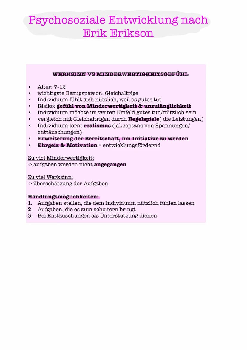 Psychosoziale Entwicklung nach
Erik Erikson r
1. Urvertrauen vs Urmisstrauen
2. Autonomie vs Selbstzweifel
3. Initiative vs Schuldgefühle
4.