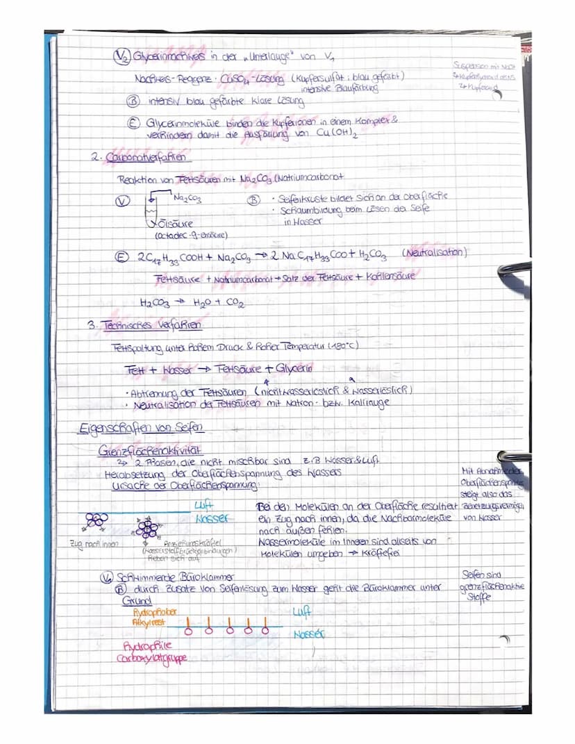 Kondensation:
Verbindung
zheier Molekule
unter Abspaltung
eines kleinen
Molekuls (z.B
Hasser, Ammmak)
Chemie
Fette
2 natürlich vorkommende V