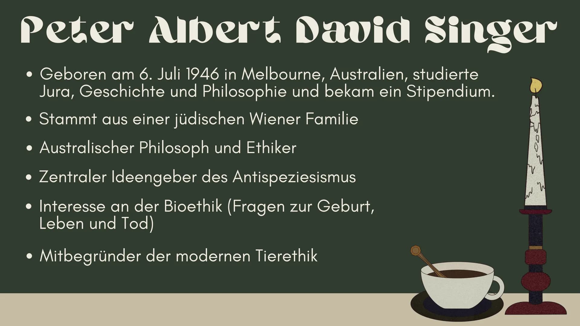 Ethik Q1
Lena-Jasmin Terfoorth
Peter
Singer
C Inhaltsangabe
● Kurzbiografie Peter Singer
Der (Präferenz-)utilitarismus
Der Personen-Begriff
