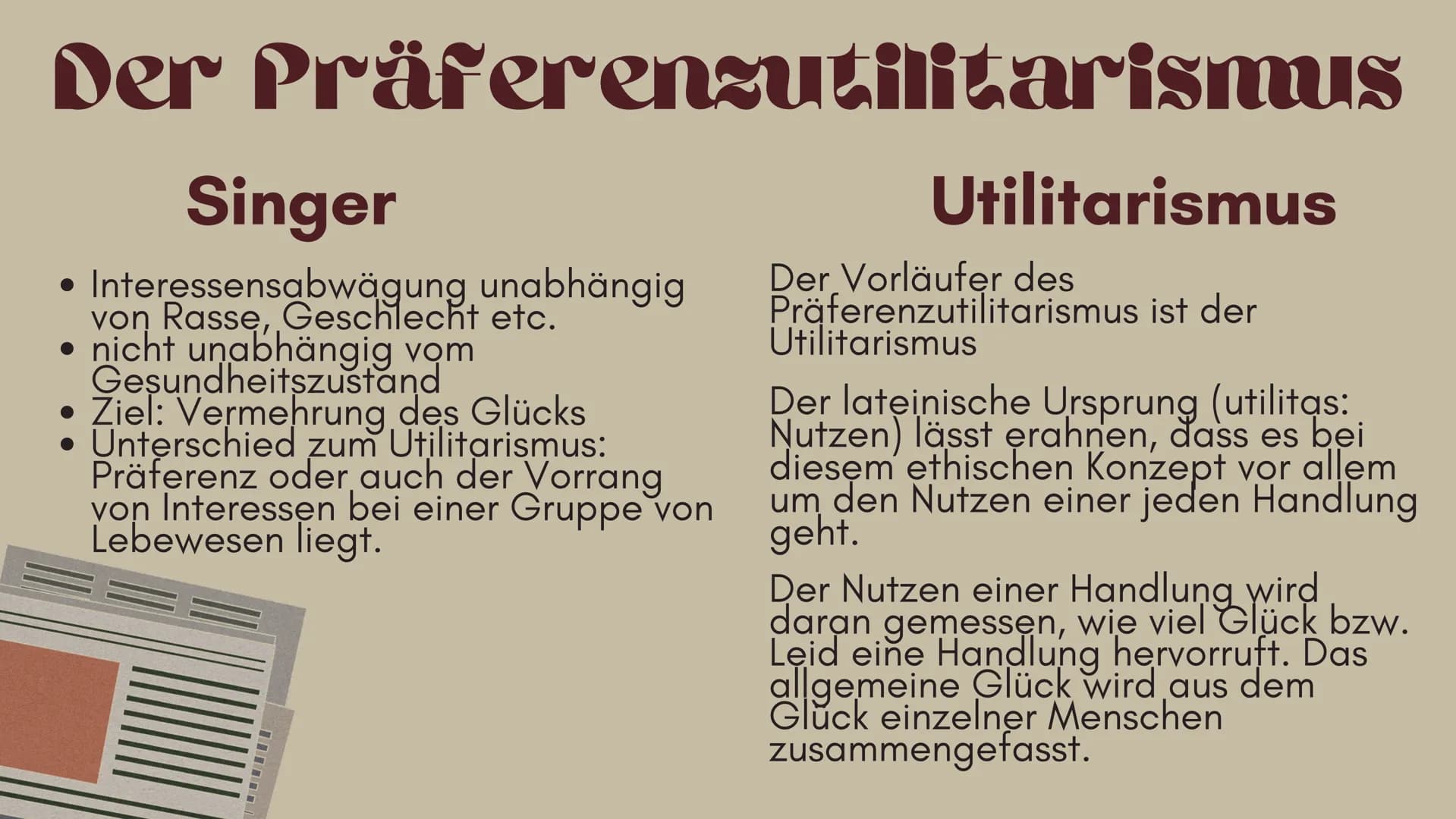Ethik Q1
Lena-Jasmin Terfoorth
Peter
Singer
C Inhaltsangabe
● Kurzbiografie Peter Singer
Der (Präferenz-)utilitarismus
Der Personen-Begriff
