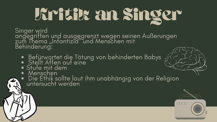 Ethik Q1
Lena-Jasmin Terfoorth
Peter
Singer
C Inhaltsangabe
● Kurzbiografie Peter Singer
Der (Präferenz-)utilitarismus
Der Personen-Begriff
