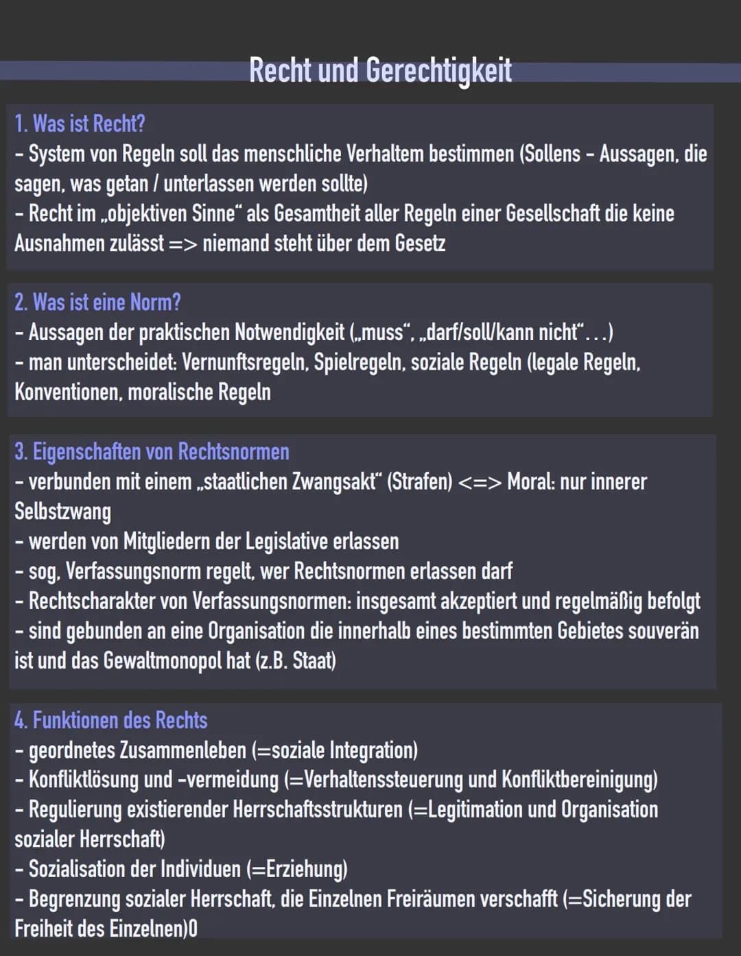 Recht und Gerechtigkeit
1. Was ist Recht?
- System von Regeln soll das menschliche Verhaltem bestimmen (Sollens – Aussagen, die
sagen, was g