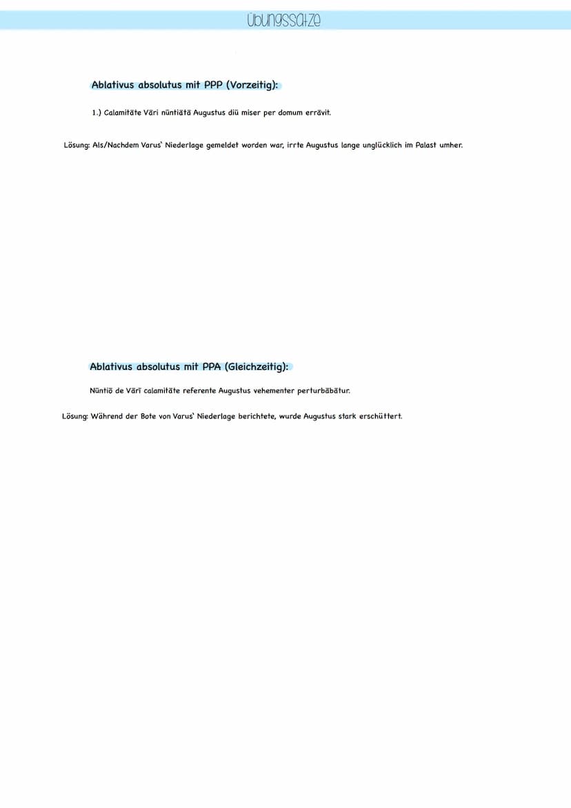Der Ablativus absolutus als satzwertige Konstruktion
Einen Abl. abs. Bzw. Ablativus absolutus erkennt man daran, dass das ein Substantiv im 