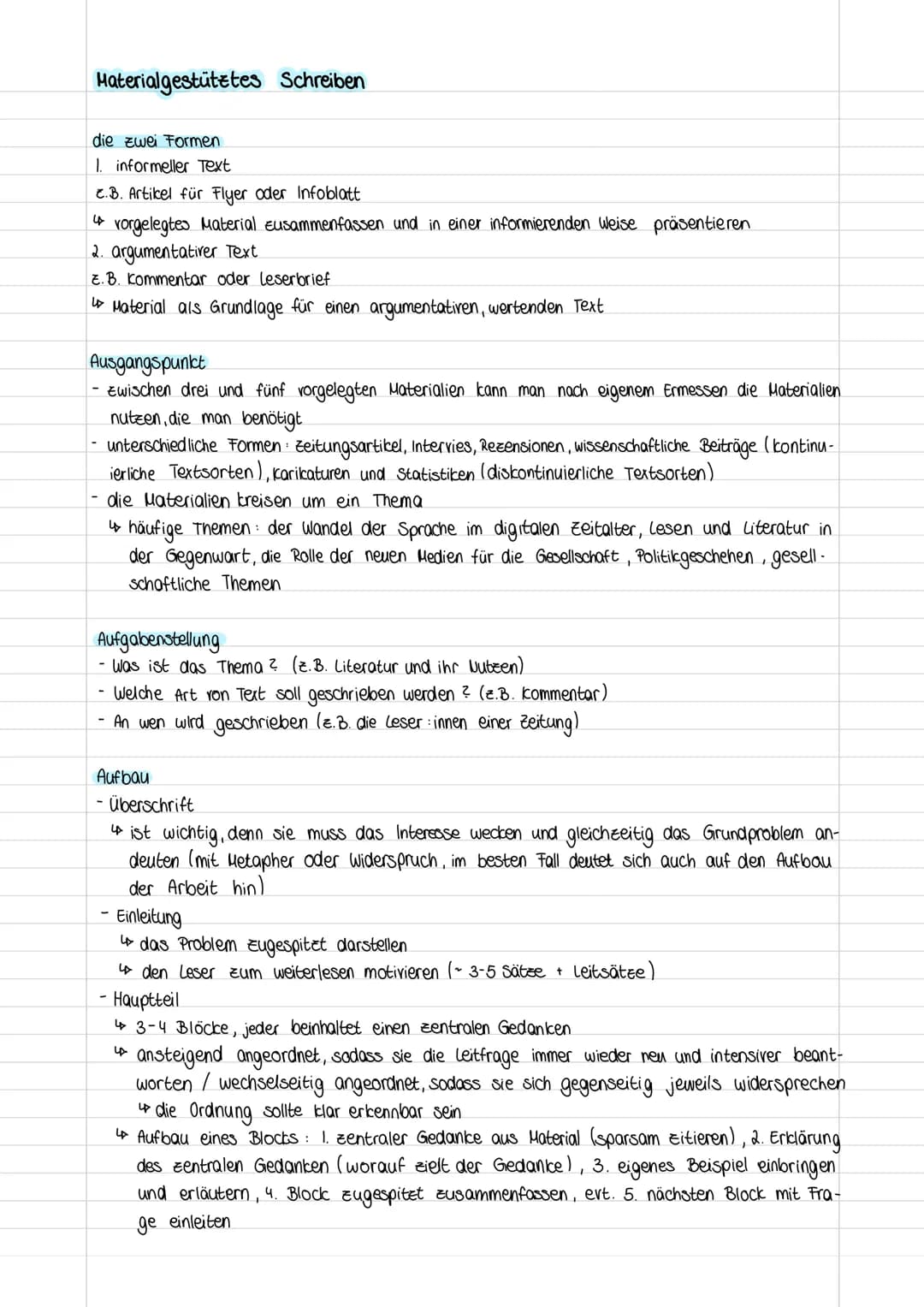 Materialgestütztes Schreiben
die zwei Formen
1. informeller Text
E.B. Artikel für Flyer oder Infoblatt
vorgelegtes Material Eusammenfassen u