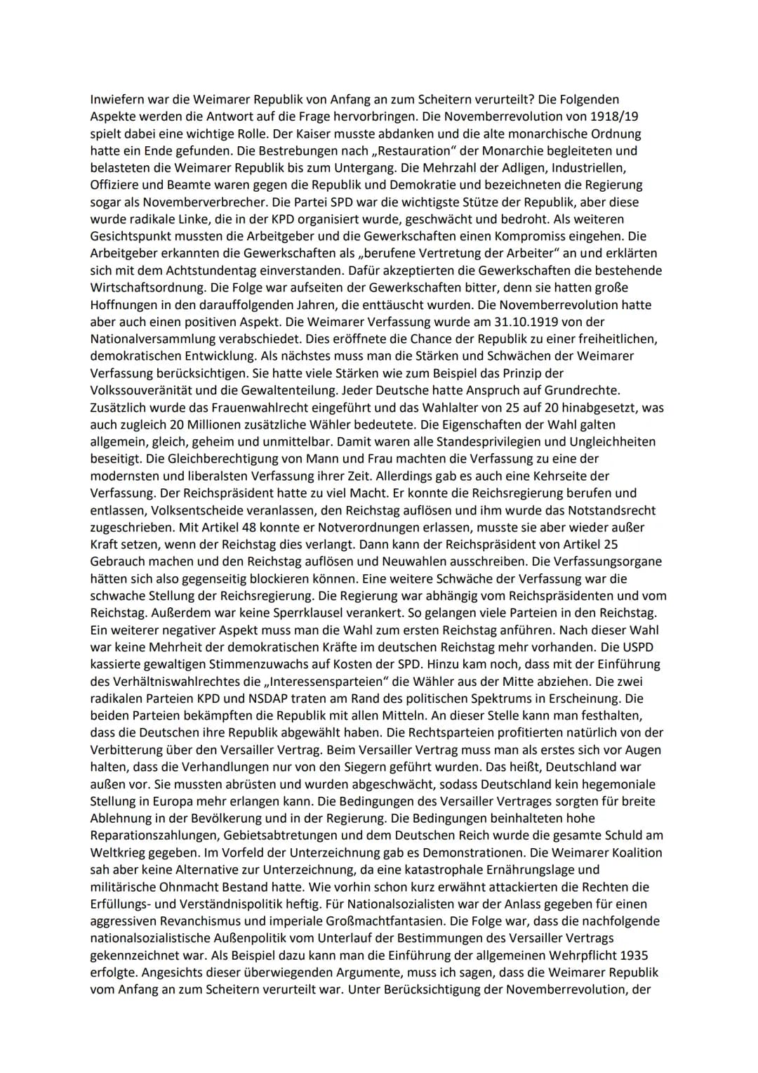 Inwiefern war die Weimarer Republik( WR) von Anfang an zum Scheitern zum Scheitern verurteilt?
Pro
Novemberrevolution
Abdankung des Kaisers 