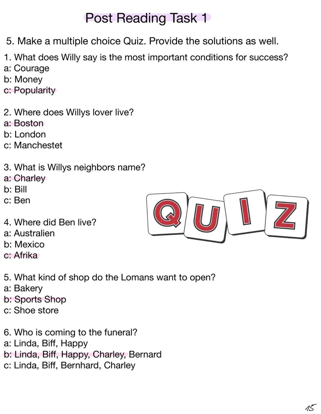 E LK Q? SH: Reading Log: Death of a Salesman
Pre reading tasks:
a) Write down your personal definition of the American Dream. You can also d