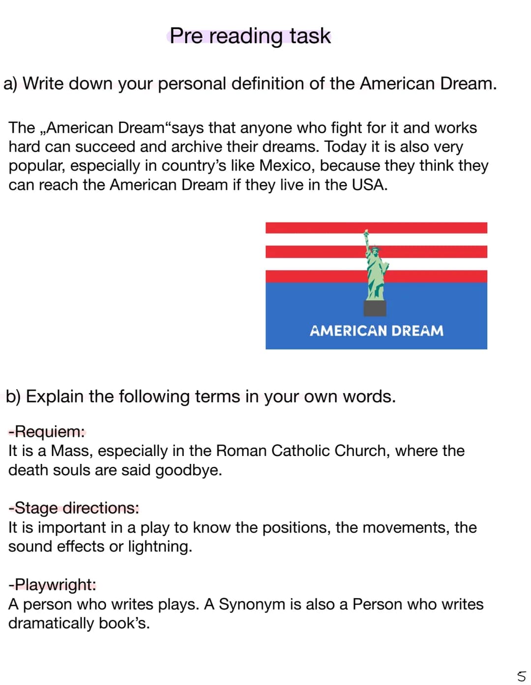 E LK Q? SH: Reading Log: Death of a Salesman
Pre reading tasks:
a) Write down your personal definition of the American Dream. You can also d