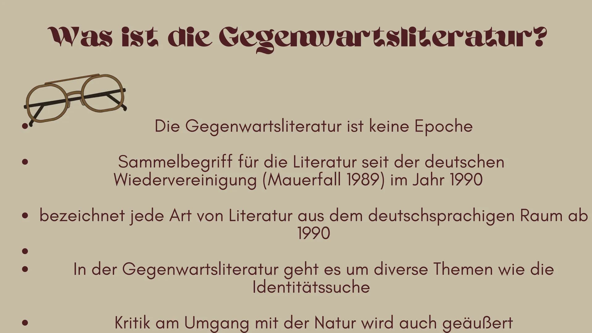 DIE
Gegenwartsliteratur
Von Lanelle, Tuana, Laura und Elif
1
H Themen
Was ist die
Gegenwartsliteratur?
Historische Einordnung
Verhältnis Men