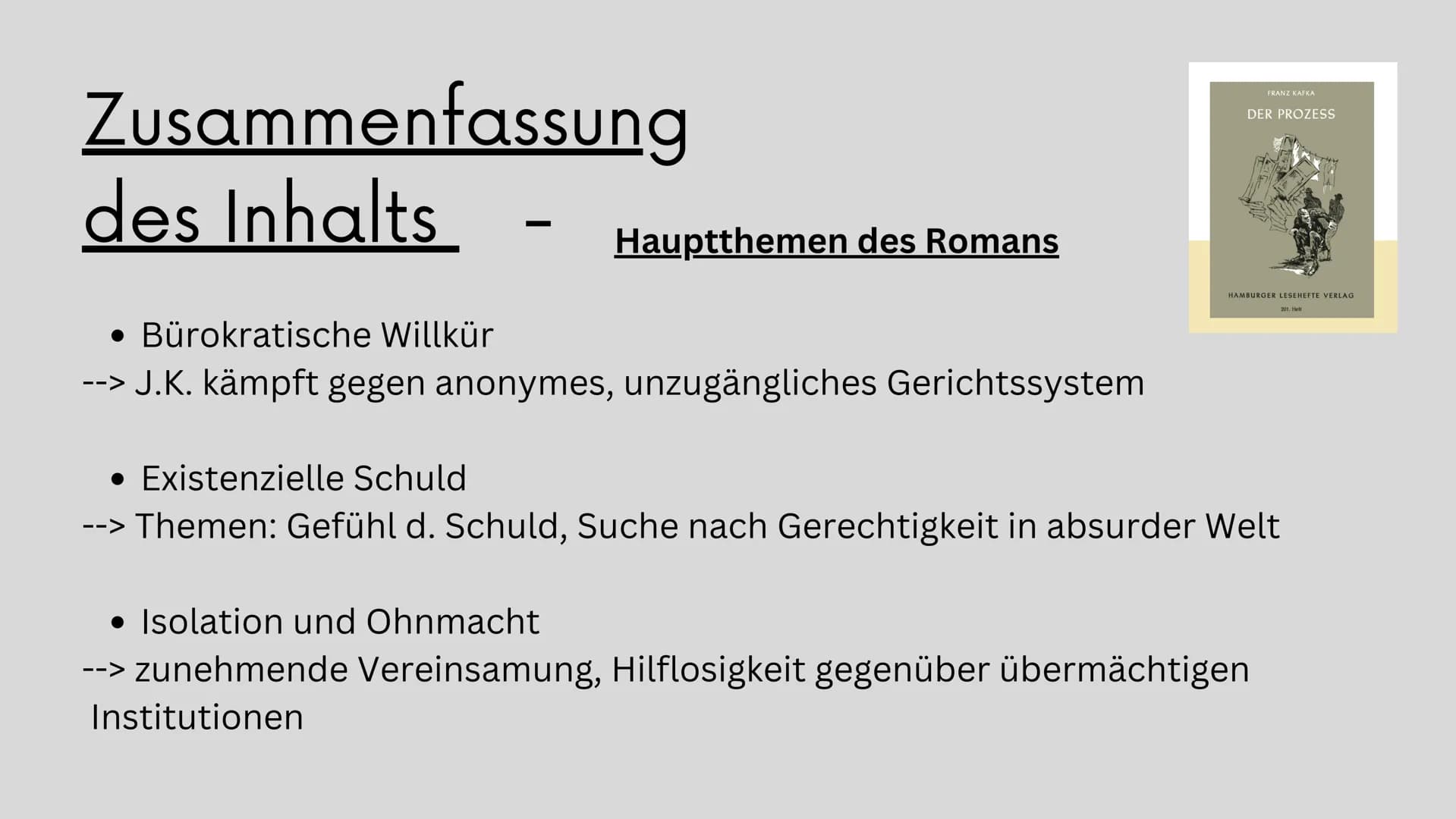 # Kurzpräsentation
# Große Romane des
# 20. Jahrhunderts


,,Der Prozess“ von Franz Kafka


FRANZ KAFKA
DER PROZESS
HAMBURGER LEHEHEFTE VERL