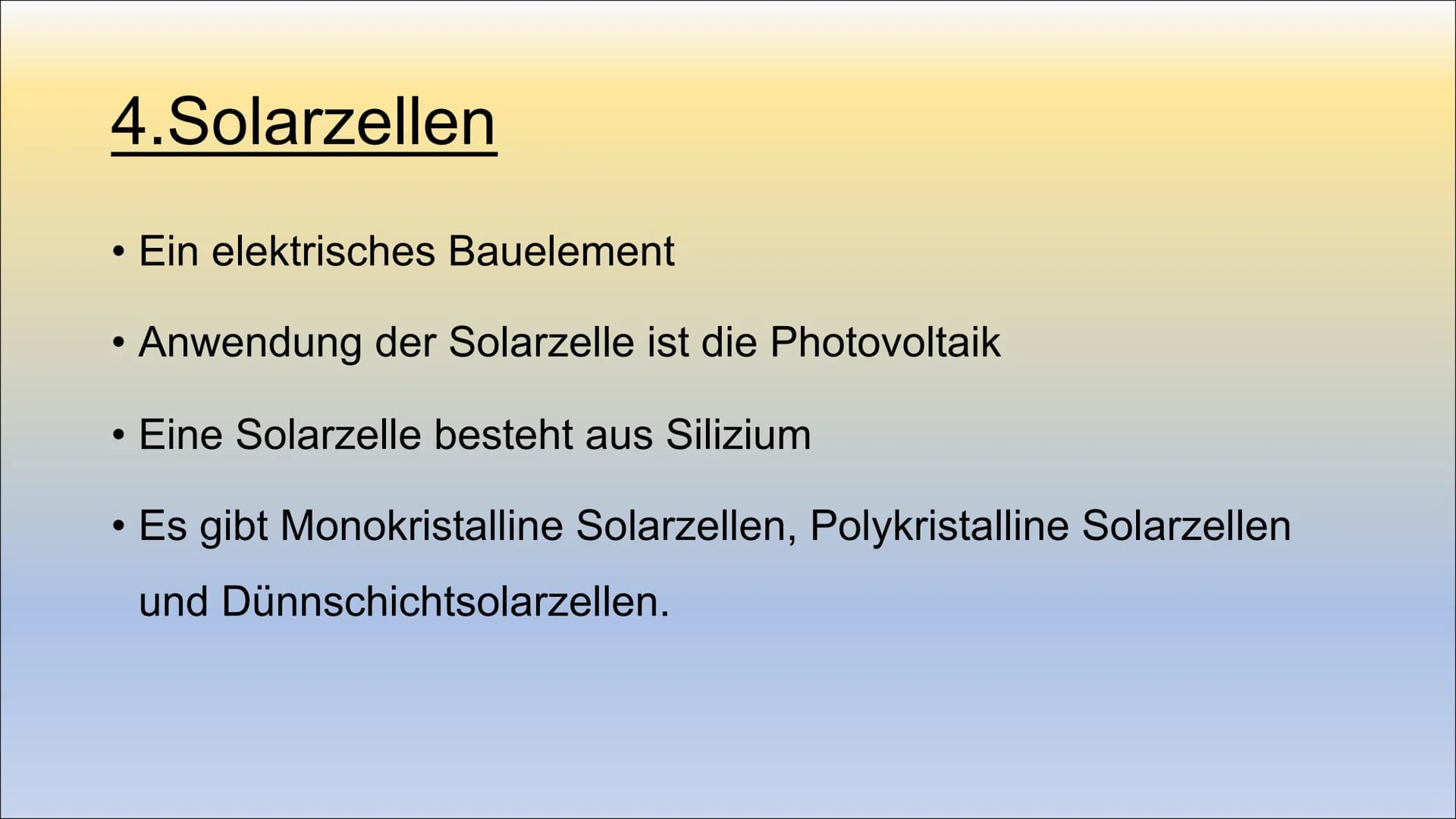 Solarenergie
Ist Solarenergie unsere Zukunft? 1.Einleitung Inhaltsverzeichnis
●
1. Was ist Solarenergie?
2.Funktion von Solarenergie
2.1. ..