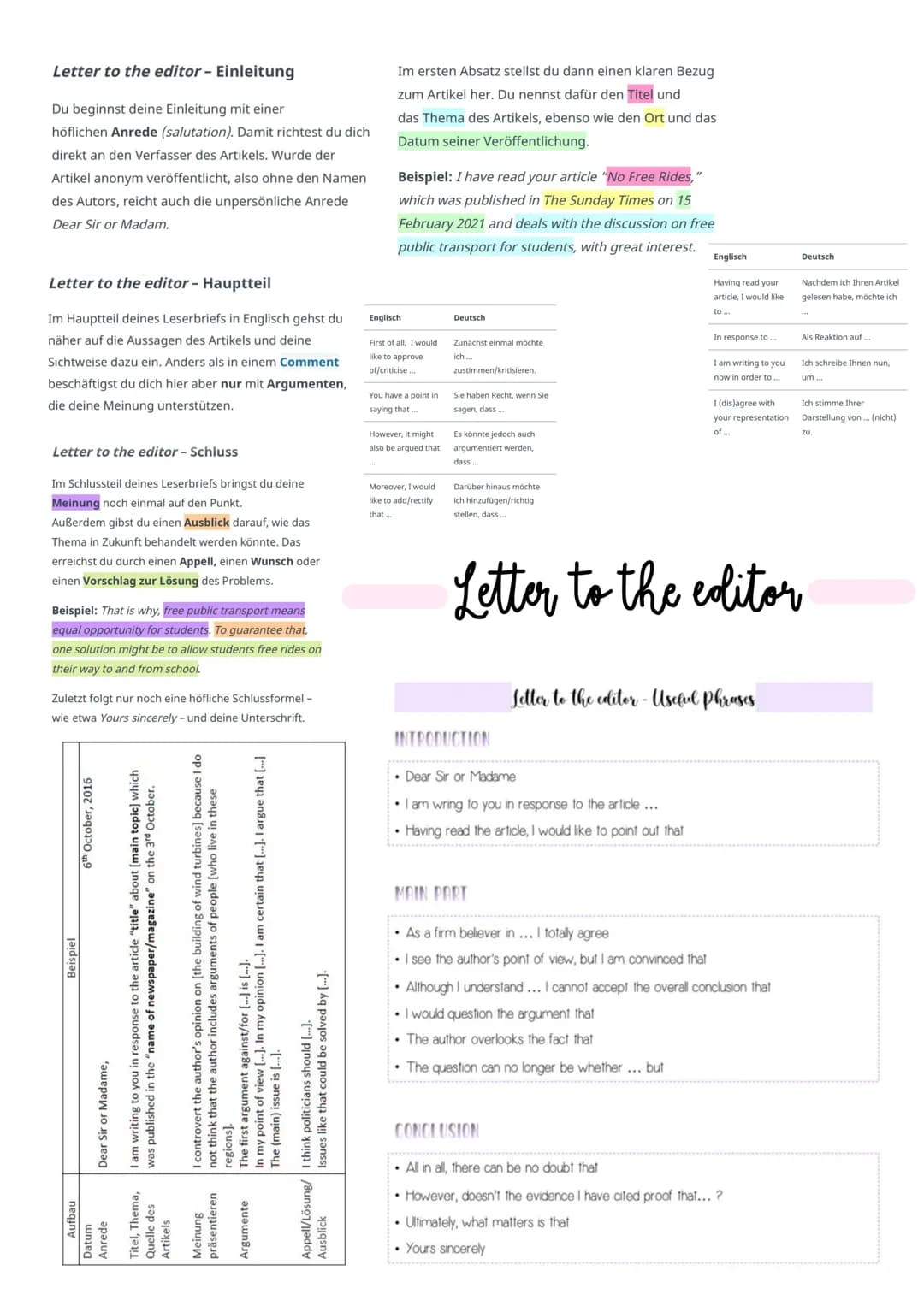 Letter to the editor - Einleitung
Du beginnst deine Einleitung mit einer
höflichen Anrede (salutation). Damit richtest du dich
direkt an den