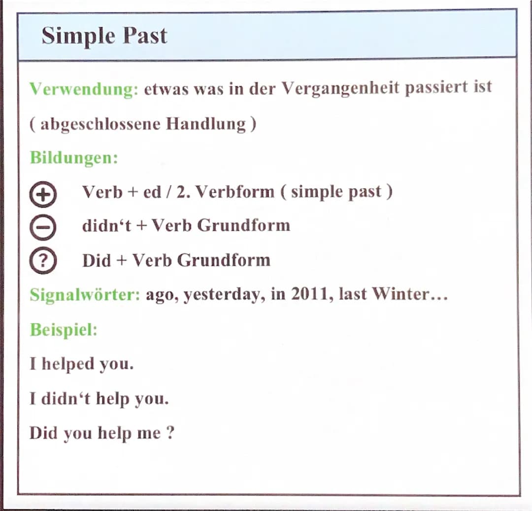 Zeitformen Englisch 7. Klasse