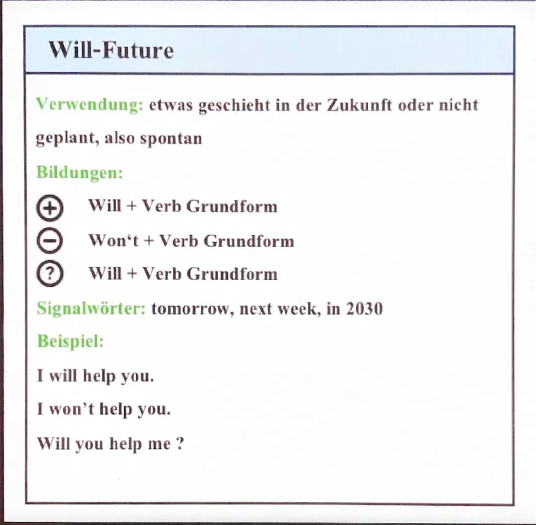 Simple Past
Verwendung: etwas was in der Vergangenheit passiert ist
(abgeschlossene Handlung)
Bildungen:
+ Verbed/2. Verbform (simple past)
